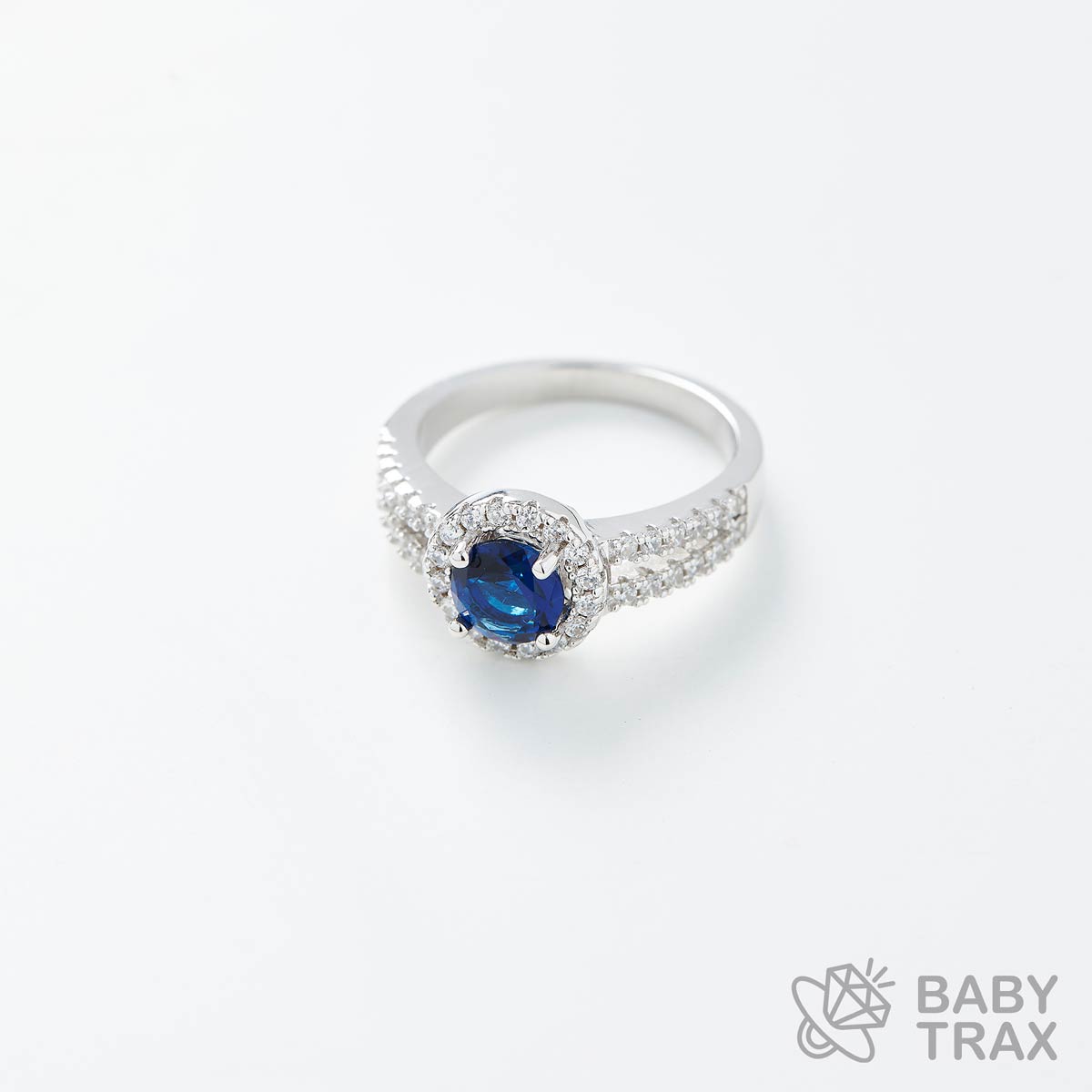 1粒ダイヤリング サファイアカラー 12号 WG 925silver ジルコニア長さ012mm 幅10mm 4RG18