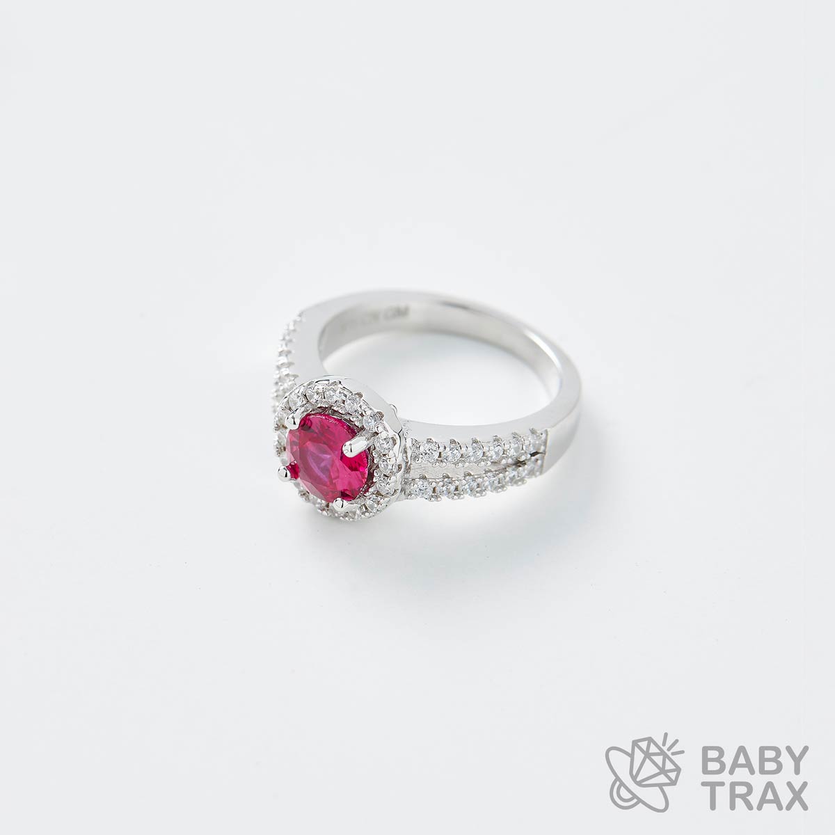 1粒ダイヤリング ルビーカラー 9号 WG 925silver ジルコニア長さ009mm 幅10mm 4RG19