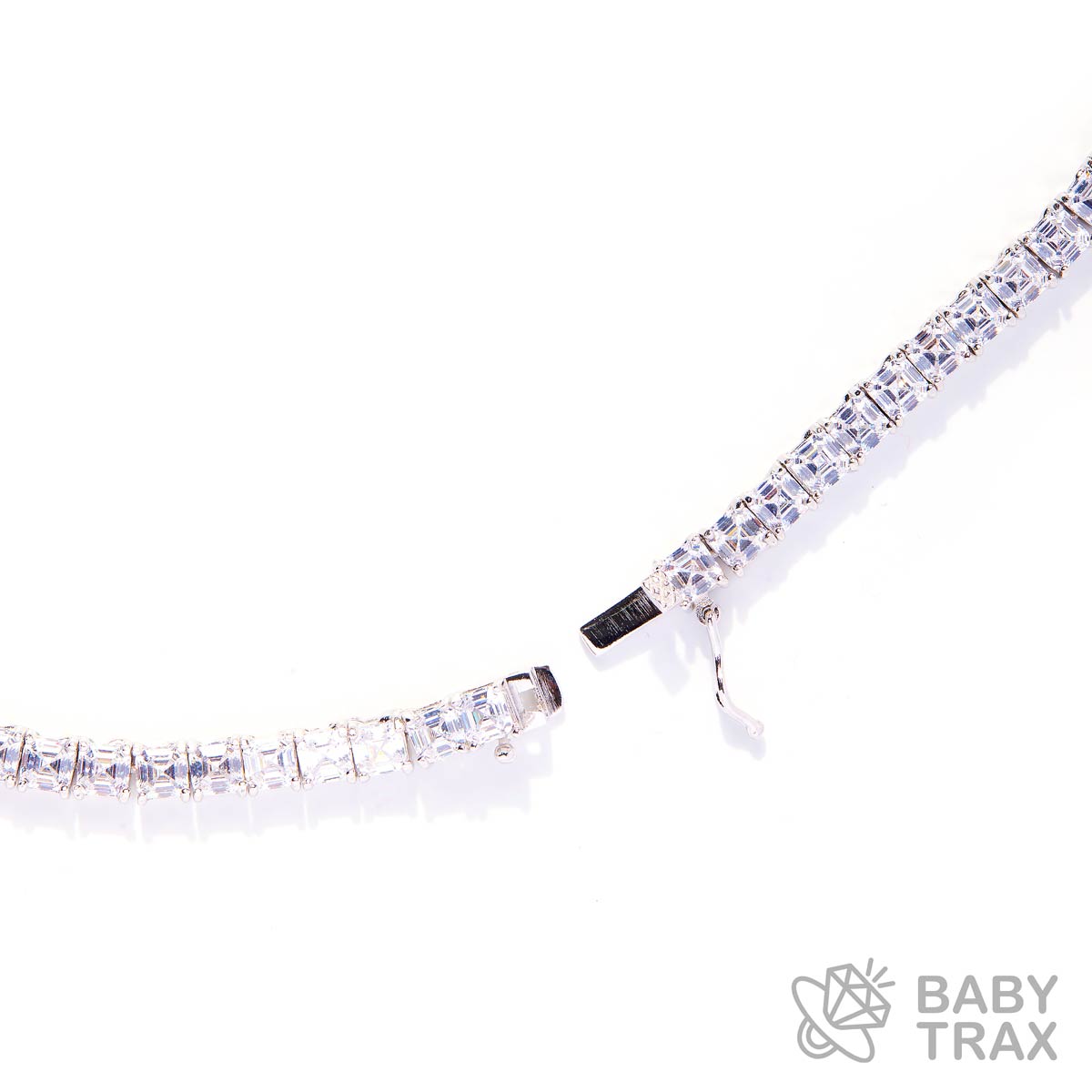 ネックレスチェーン ジルコニア バケットスクエアカット テニス ネックレス チェーン ホワイトゴールドメッキ シルバー925