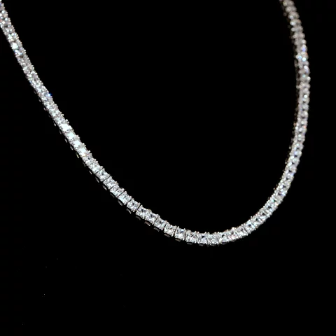 ネックレス チェーン メンズ シルバーテニス アッシャーカット キュービックジルコニア ホワイトゴールドメッキ シルバー925