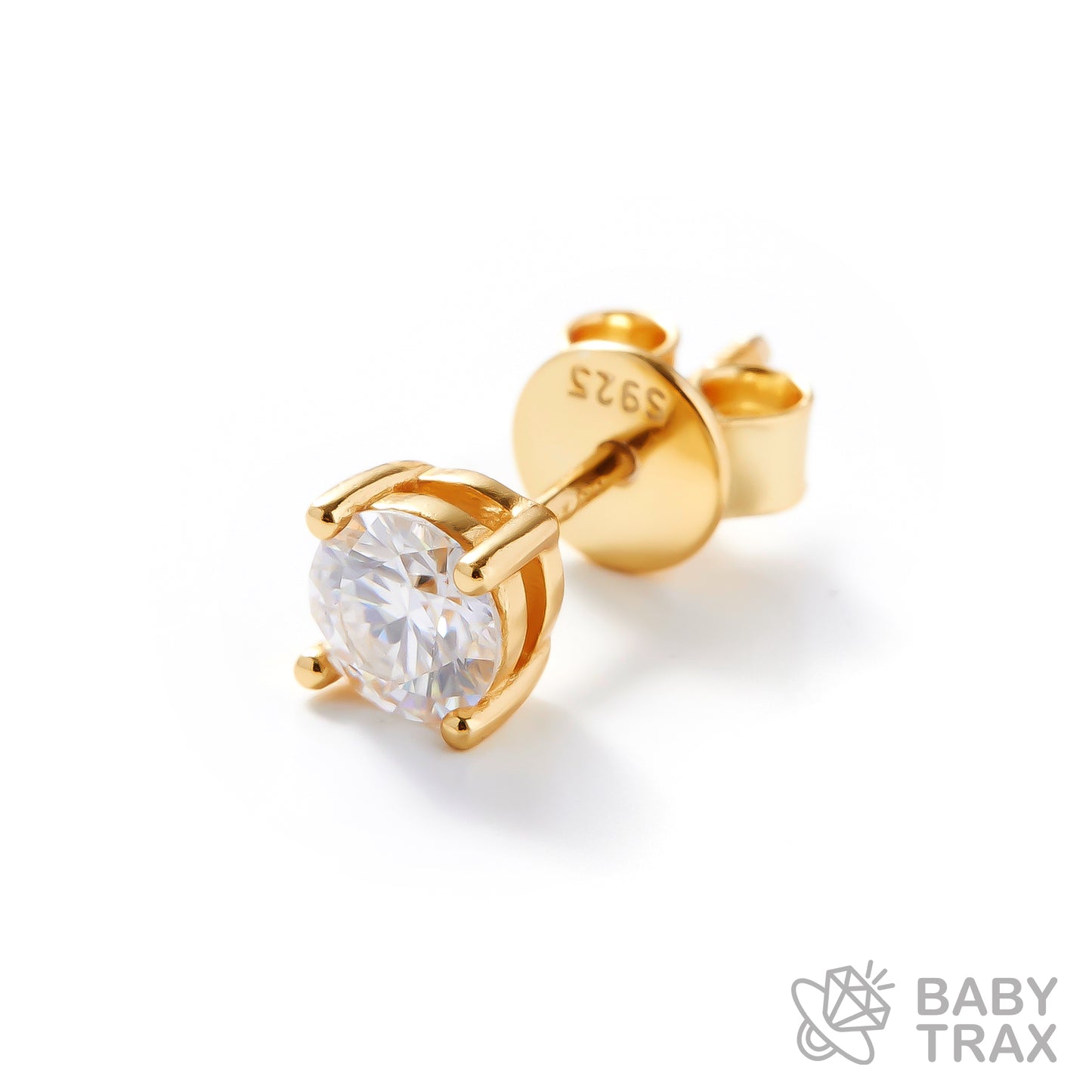 BABY シルバー925 モアサ 一粒ピアスYGメッキ JH01PC02【両耳セット】